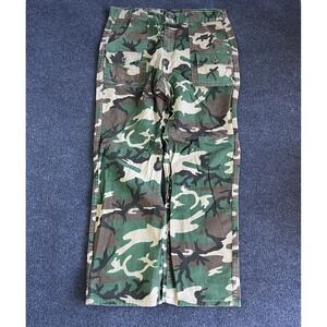 Vintage Deerskin Cargo Pants Mens 36x30 Green Camo Flannel Hunting Workwear USA